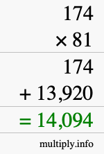 How to calculate 174 times 81 using long multiplication