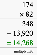 How to calculate 174 times 82 using long multiplication