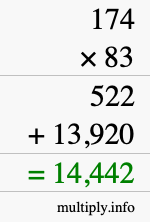 How to calculate 174 times 83 using long multiplication