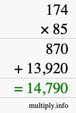 How to calculate 174 times 85 using long multiplication How to calculate 174 times 85 using long multiplication