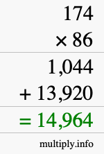 How to calculate 174 times 86 using long multiplication
