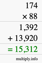 How to calculate 174 times 88 using long multiplication How to calculate 174 times 88 using long multiplication