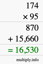 How to calculate 174 times 95 using long multiplication