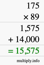 How to calculate 175 times 89 using long multiplication