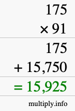 How to calculate 175 times 91 using long multiplication