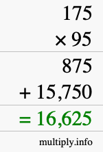How to calculate 175 times 95 using long multiplication