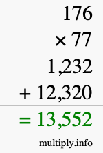 How to calculate 176 times 77 using long multiplication