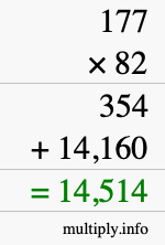 How to calculate 177 times 82 using long multiplication