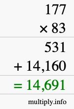 How to calculate 177 times 83 using long multiplication