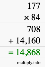 How to calculate 177 times 84 using long multiplication