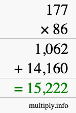 How to calculate 177 times 86 using long multiplication