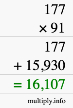 How to calculate 177 times 91 using long multiplication