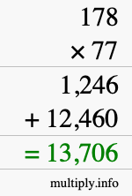 How to calculate 178 times 77 using long multiplication