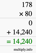 How to calculate 178 times 80 using long multiplication How to calculate 178 times 80 using long multiplication