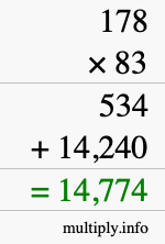 How to calculate 178 times 83 using long multiplication