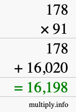 How to calculate 178 times 91 using long multiplication