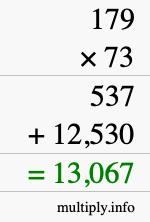 How to calculate 179 times 73 using long multiplication