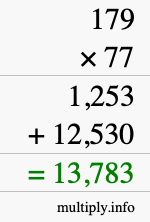How to calculate 179 times 77 using long multiplication