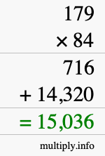 How to calculate 179 times 84 using long multiplication