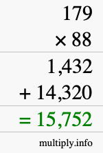 How to calculate 179 times 88 using long multiplication