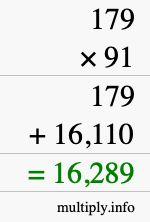 How to calculate 179 times 91 using long multiplication