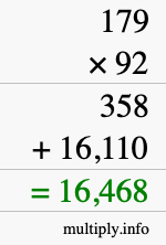 How to calculate 179 times 92 using long multiplication
