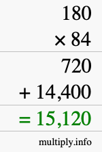 How to calculate 180 times 84 using long multiplication