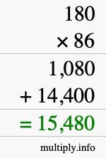 How to calculate 180 times 86 using long multiplication