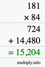 How to calculate 181 times 84 using long multiplication