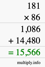 How to calculate 181 times 86 using long multiplication