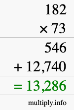 How to calculate 182 times 73 using long multiplication
