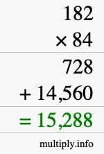 How to calculate 182 times 84 using long multiplication