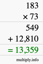 How to calculate 183 times 73 using long multiplication