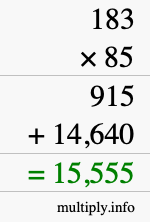 How to calculate 183 times 85 using long multiplication