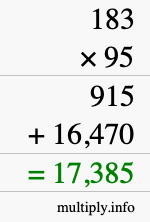 How to calculate 183 times 95 using long multiplication