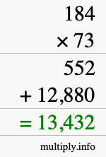 How to calculate 184 times 73 using long multiplication