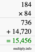 How to calculate 184 times 84 using long multiplication