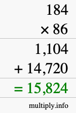 How to calculate 184 times 86 using long multiplication