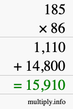 How to calculate 185 times 86 using long multiplication