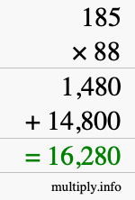 How to calculate 185 times 88 using long multiplication How to calculate 185 times 88 using long multiplication