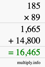 How to calculate 185 times 89 using long multiplication