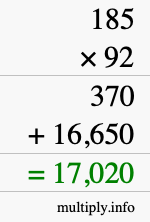 How to calculate 185 times 92 using long multiplication