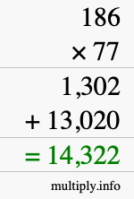 How to calculate 186 times 77 using long multiplication