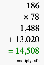 How to calculate 186 times 78 using long multiplication
