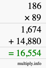 How to calculate 186 times 89 using long multiplication