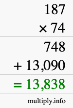 How to calculate 187 times 74 using long multiplication How to calculate 187 times 74 using long multiplication