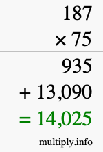 How to calculate 187 times 75 using long multiplication