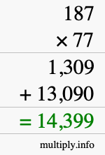 How to calculate 187 times 77 using long multiplication