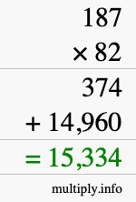 How to calculate 187 times 82 using long multiplication