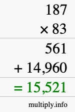 How to calculate 187 times 83 using long multiplication How to calculate 187 times 83 using long multiplication